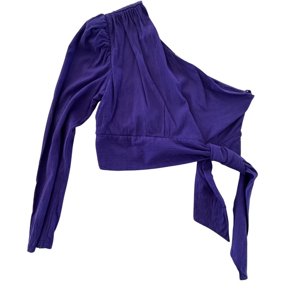 Free People One Shoulder Purple Tie Crop Top Long Sleeve Boho Romantic S